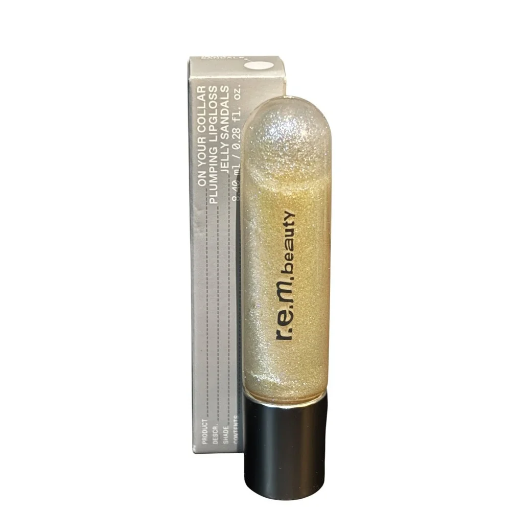 r.e.m beauty On Your Collar Plumping Lip Gloss Jelly Sandals Gold Shimmer 0.28oz